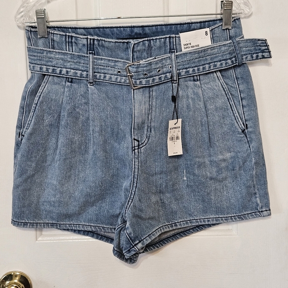 Express Pants - NWT Express Women's Blue Shortie Super High Rise Denim Shorts Size 8